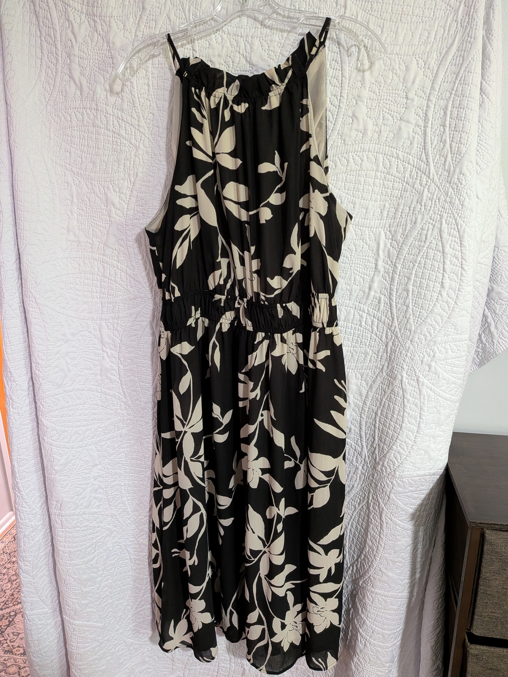 Black & Cream Floral Halter Midi Dress By Ophelia Roe Size 2X